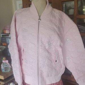 Forever 21 Pink Textured Bomber Jacket with Sporty Collar